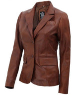 Real Lambskin Tan Brown Lightweight Business Leather Coat for Women - MNCLeather